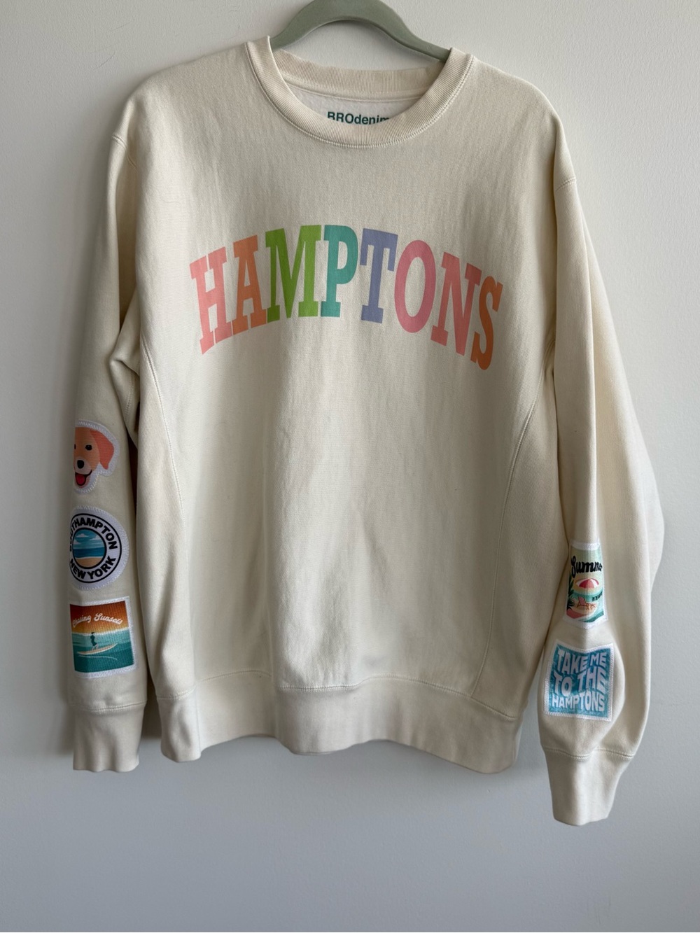 Cream 'Hamptons' Patch Crewneck Sweatshirt Large